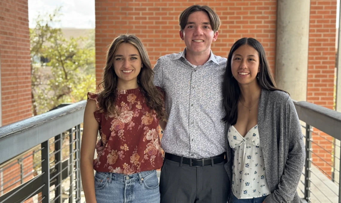 Flinn Scholars (from left) Roselyn Dorell, Oliver Hoerth and Jeanette Mendoza. 